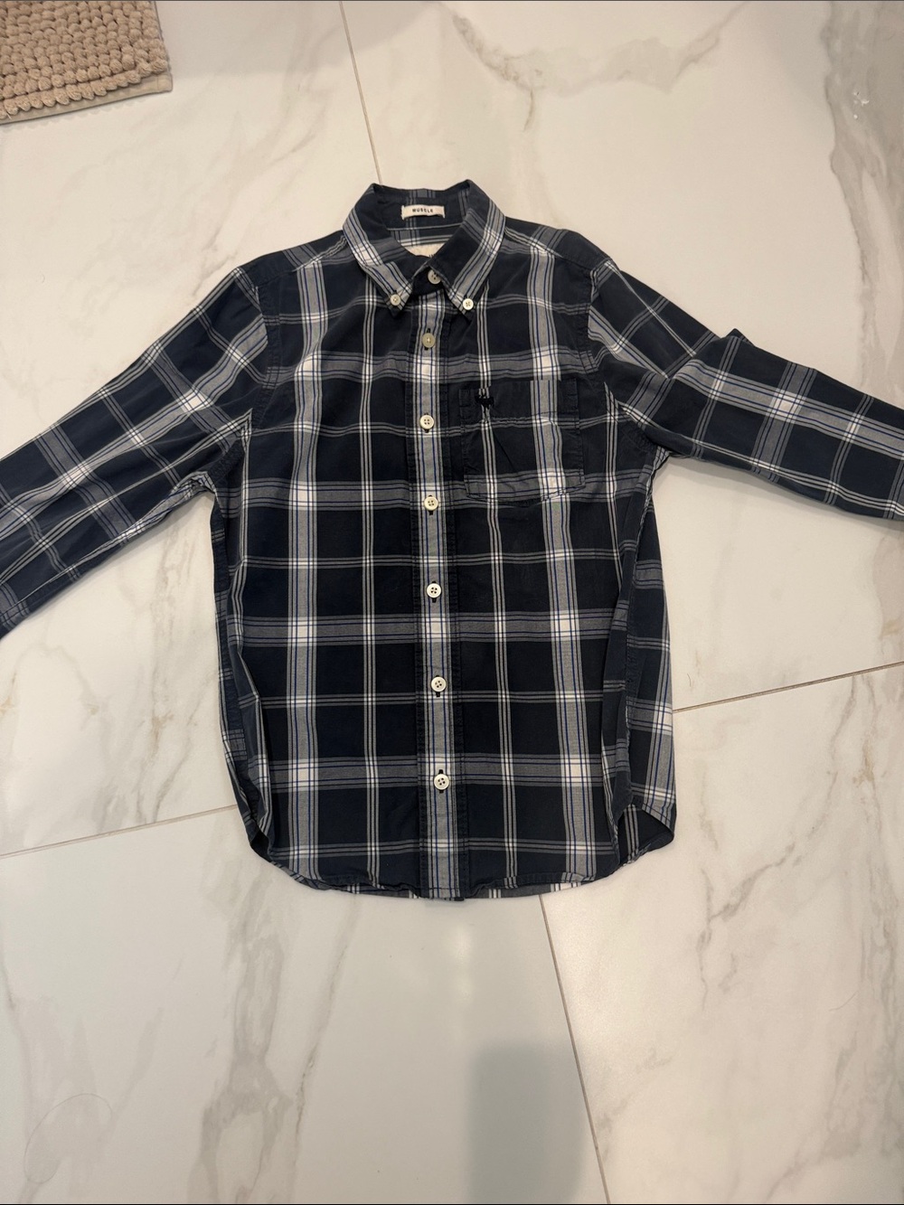 abercrombie kids Navy and White Plaid Button-Down Shirt